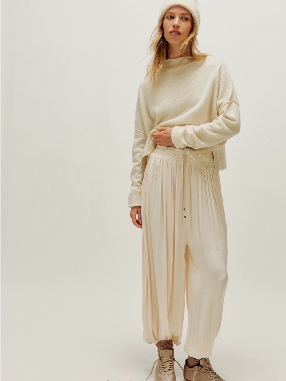 Free People Cream Wide-Leg Harem Pants